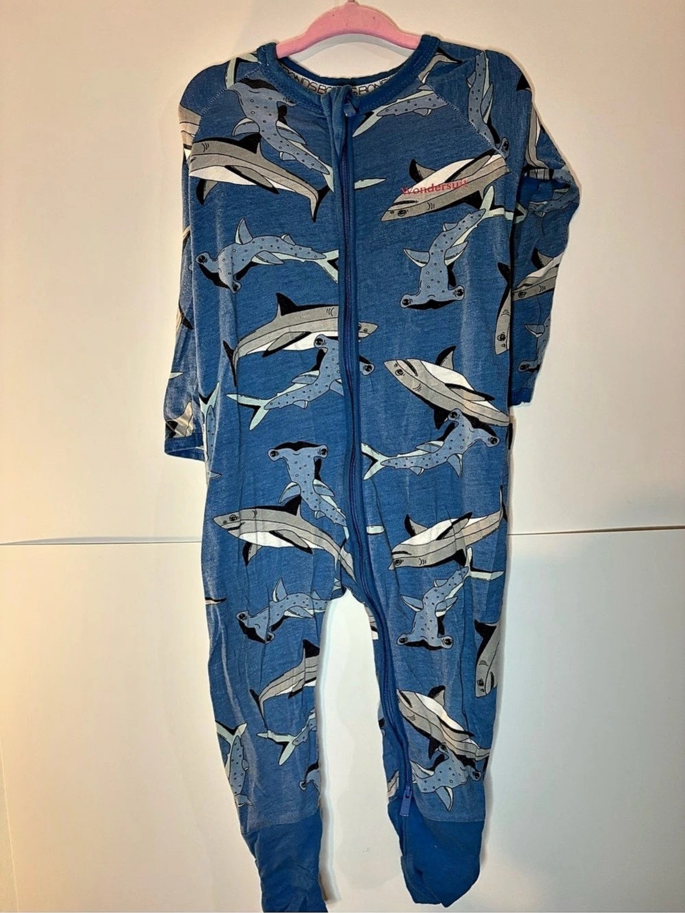 Wondersuit Shark Print Footie Blue Baby 12-18M